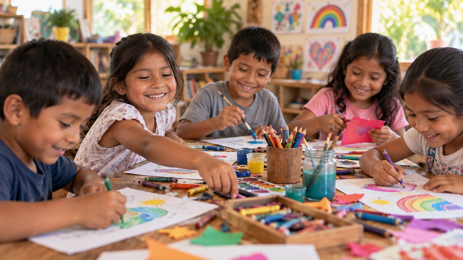 Niños participando de un taller creativo